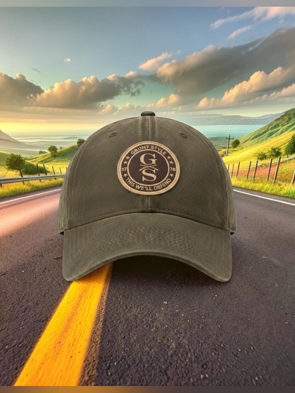 Grunt Style Distressed Brown Baseball Cap with Tan Patch